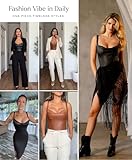 Popilush Black Leather Body Suits for Womens Tummy Control Bodysuits Lace Corset Tops Faux Leather Thong Body Shaper Large