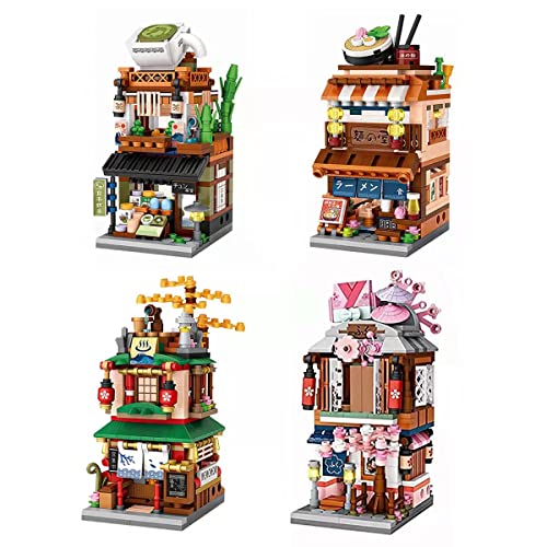 ELAICREE Japanese Street View Shop Building Blocks House Toy, 4 Models Mini DIY Building Blocks Model MOC Construction Toy, Gift for 6-12 Years Old Kid Girls and Boys