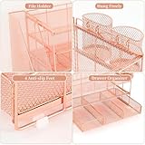 gianotter Paper Letter Tray Organizer with File Holder, 4-Tier Desk Accessories & Workspace Desk Organizers with Drawer and 2 Pen Holder for Office Supplies (Rose Gold)