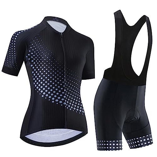 Women's Cycling Jersey Set Breathable Road Bike Shirts Kit Short Sleeve Cycling Clothing with 20D Gel Padded Bib Shorts