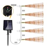 PXBNIUYA 5 Pack Solar Starburst Sphere Lights,200 LED Firework Lights, 8 Modes Dimmable Waterproof Hanging Fairy Light, Copper Wire Lights for Patio Parties Christmas (Warm White)