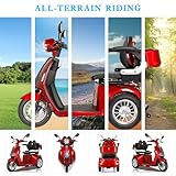 Heavy Duty 3 Wheel Scooter for Adults,All Terrain Mobility Scooter 500lbs Capacity,800W Powered Mobility Scooters Handicap Mobility Scooter for Travel with Full Set Lights (Red)