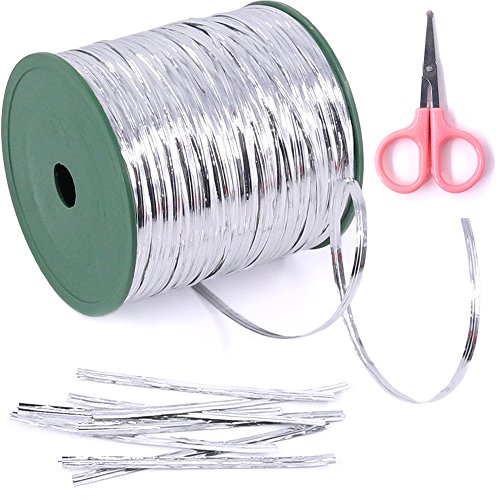 Glarks 350 Yard Silver Metallic Twist Ties for Bread Candy Bag Parties Decorative Ties (silver)