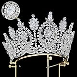 Tall Royal Queen Crown Silver Cubic Zirconia Large Wedding Tiara for Bride Prom Quinceanera Pageant Princess Headpieces Birthday Party CZ Bridal Hair Accessories