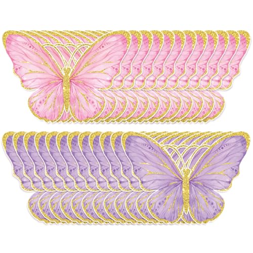 JarThenaAMCS 100Pcs Butterfly Paper Placemats Pink Purple Gold Dining Table Mats Disposable Place Mats for Spring Home Kitchen Restaurant Party Decor Supplies, 13 x 9.3 in