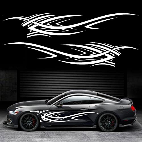 Leasinder 2Pcs 94.4'' Universal Flame Graphics Car Auto Body Side Sticker Racing Sports Self-Adhesive Side Strip Decal Decoration Accessories for Truck SUV Off-Road Vehicles (Style2 White)