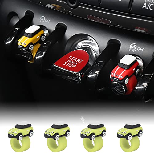 Car Engine Start Stop Button Cover, 4PCS Push Ignition Start Button Ring Interior Switch Button Decorative Circle For Mini Cooper F54 F55 F56 F57 F60 Hatchback Clubman Countryman (Lime Green)