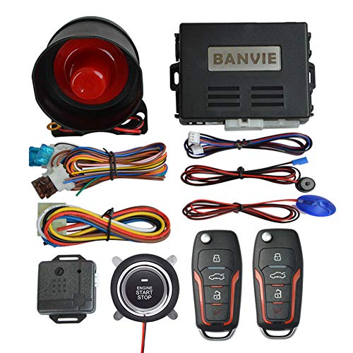 BANVIE ① Car Keyless Entry Security Alarm System + ② Remote Engine Start Starter + ③ Push to Start Stop Iginition Kit Button