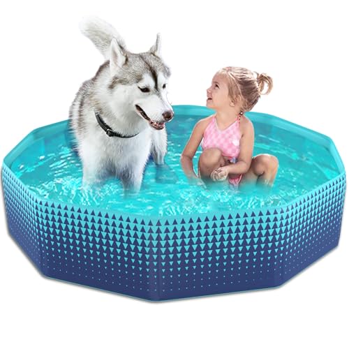 Jasonwell Foldable Dog Kiddie Pool - Hard Plastic Kids Paddling Pool Toddler Baby Swimming Pool for Backyard Collapsible Whelping Box Pet Doggie Cats Wading Pool Bathtub for Puppy Large Dogs 48In