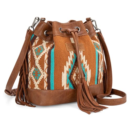 Wrangler Hobo Bags for Women Designer Aztec Bucket Purses Western Tapestry Shoulder Handbags WG174-2029BR