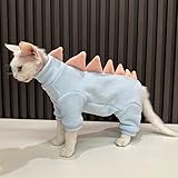 GigglyHouse Sphynx cat Clothes, Dinosaur Costume, Hairless Cats Warm Clothes for Cornish Rex and Devon Rex (Blue, S(2-3.5lbs))