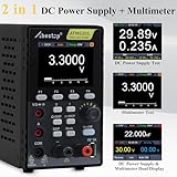 2 in 1 DC Power Supply Multimeter 60V/ 10A Benchtop Power Supply Multiple Protections 2.8" LCD USB Charging (60V/10A/300W/ATM6301) 110V Input Voltage