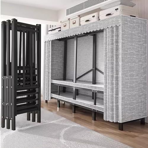 FPIGSHS Portable Wardrobe Closet Rack,1100lbs,Heavy-Duty Foldable Garment Rack With Cover，Freestanding Clothes Organizer System,enclosed Curtain Armoires For Hanging Clothes For Bedroom