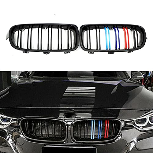 XOPIYAO F30 Grille Tricolor Gloss Black,Front Replacement Kidney ABS Grille Grill Compatible with 2012 2013 2014 2015 2016 2017 2018 BMW 3 Series F30 F31 F35