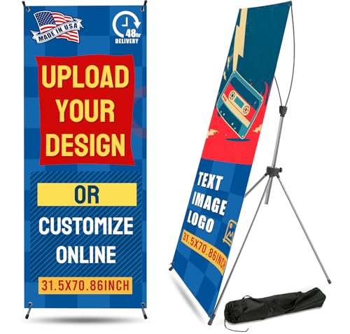EKSPRINT Custom Banner with X Stand 31.5" X 70.86", Banners and Signs Customize, Custom Retractable Banner with Travel Bag for Display, Store, Wedding, Graduation, Outdoor Indoor Events - Made in USA