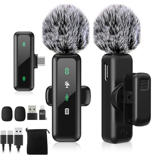USB C Wireless Lavalier Microphone for iPhone 15/16, Mini Lav LED Mic for Android Phone with Noise Cancelling, Lapel Podcast Microphone for Tiktok Content Creator Video Recording, Streaming, Vlogging