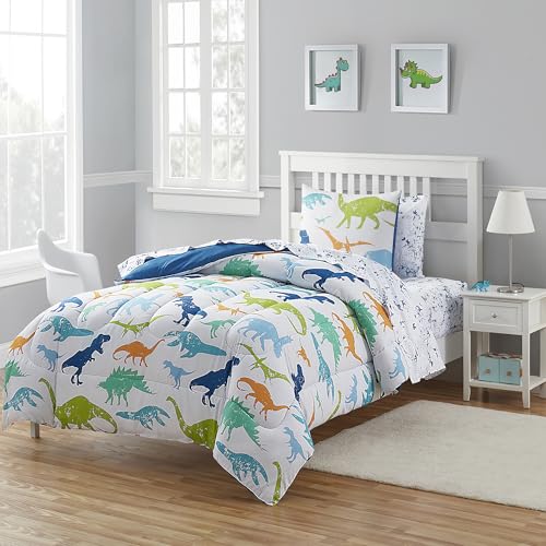 Kids Bedding Set Bed in a Bag for Boys and Girls Toddlers Printed Sheet Set and Comforter , Twin, Dinosaur