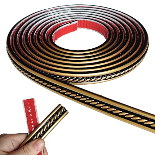 Peel and Stick Molding Trim Self Adhesive Flexible Wall Trim Crown Molding 3D Strip for Tile Wood Wall Panels Picture Mirror Frame Border Edge Corner Ceiling Wallpaper Decor (Black Gold, 120in)