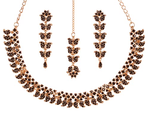 Touchstone NEW Indian Bollywood Paisley Floral Workmanship Traditional Yet Modern Faux Black Onyx Designer Jewelry Necklace Set In Antique Gold Tone For Women