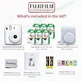 Fujifilm Instax Mini 12 Instant Camera Bundle with Fujifilm Instax Mini Instant Film Value Pack (60 Sheets) with Accessories Including Protective Case, Strap, Photo Album (Clay White)