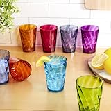 US Acrylic Optix Mini Plastic Reusable Drinking Glasses (Set of 8) 8oz Juice Cups in Jewel Tone Colors | BPA-Free Tumblers, Made in USA | Top-Rack Dishwasher Safe