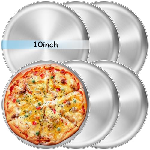 Bakpoco 10-inch Stainless Steel Plates Set, Non-toxic Unbreakable Metal Dishes Plates for kids Toddlers, Lightweight Camping Food Tray, Dishwasher & Oven Safe (Silver - Flat, 10" Round - 6 Packs)
