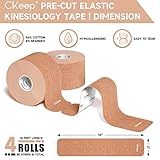 CKeep 4 Rolls Kinesiology Tape, Original Cotton Elastic Athletic Tape, 20 Precut 10" Strips Each, Beige, Ideal for Muscle Support & Injury Prevention