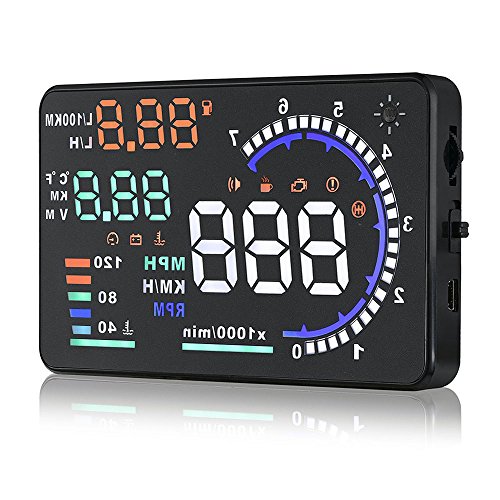 Arestech 5.5 inches A8 OBD2 Windshield HUD Head Up Display with Display RPM MPH Speeding Warning Fuel Consumption Temperature