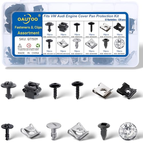 OAUTOO 120pcs fits Audi Porsche VW & Skoda Engine Cover Pan Protection Fastener Screw Nut Clip Assortment Fender, Bumper, Radiator Support & Splash Shield Retainer Kit