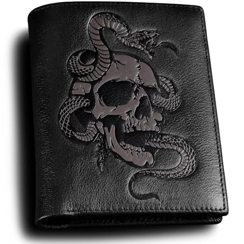 skneephate Skull Wallets For Men,Cool Mens Wallet Leather,Vertical Bifold RFID Blocking Wallets,Gifts for Him Husband and Boyfriend Gift (Black)