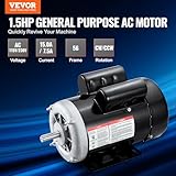 VEVOR 1.5HP Electric Motor 3450 RPM, AC 115V/230V, 56 Frame, Air Compressor Motor Single Phase, 5/8" Keyed Shaft, CW/CCW Rotation for Agricultural Machinery and General Equipment