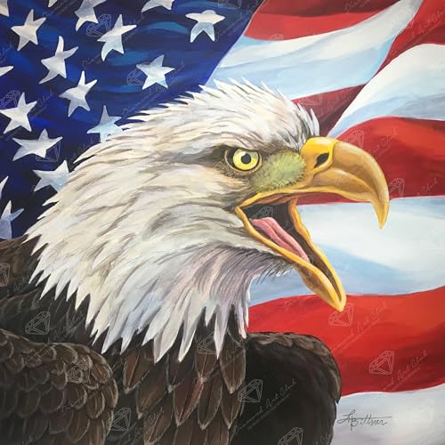 DIAMOND ART CLUB Eagle with American Flag Diamond Painting Kit, Fun DIY Crafts for Adults and All Ages, Round Diamond Art Canvas for Beginners, 13" x 13" (32.8 x 32.8 cm)