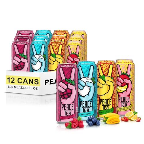 Peace Tea - No Preservatives, Made with Real Tea, and Natural Fruity Flavor - Pack of 12 Iced Tea (3 Cans of Razzleberry, 3 Cans of Sno Berry, 3 Cans of Mango Mood, 3 Cans of Strawberry Lemon), 695 mL/23.5 fl. oz. - Shipped from Canada by TrendnSave