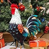 chisheen Metal Rooster Decor,Yard Chicken Decorations,Outdoor Garden Statues, Metal Chicken Sculpture for Backyard Patio Kitchen Decor & Lawn Ornaments