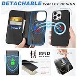 SHIELDON Case for iPhone 16 Pro 6.3", Genuine Leather Detachable Wallet Wireless Charging Kickstand RFID Blocking Card Holder Magnetic Protective Case Compatible with iPhone 16 Pro 5G - Nappa Black