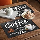 Placemats, Kitchen Decor Placemats Set of 6, White Coffee Cup Coffee Beans Coffee is Always a Good Idea Coffee Themed Placemats for Dining Table, Heat-Resistant PVC Place Mats Kitchen Table Mats