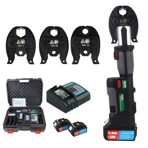 UTZIKO 18V Electric Pipe Crimping Tool for 1/2" 3/4" 1" Pipes, Brushless Motor Pro Press Tool with 360° Rotation, 3 Jaws for Stainless Steel, Copper, Automatic Crimper for Plumbers