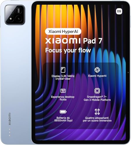 Xiaomi Pad 7 Ai WiFi Version Global (No Calls or Text) 11.2 inches 3.2K 144Hz 8850mAh Bluetooth 5.4 Four Speakers 13 Mp Model 2410CRP4CG (Blue, 128GB + 8GB)