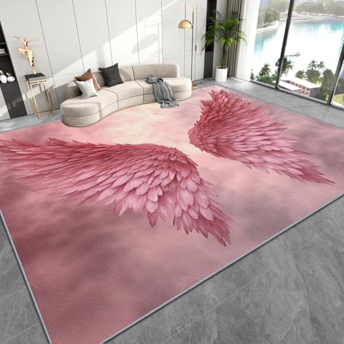 Zoainuos Angel Wings Rug 6x8 - Pastel Area Rugs for Living Room Bedroom - Pink Girls Princess Room Carpet - Washable Non Slip Pet & Kids Friendly - Angel Wings Home Decor & Gifts