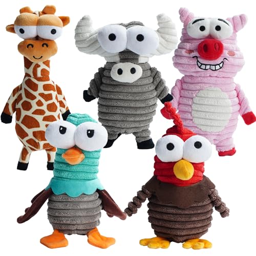 Nocciola 5 Packs Dog Squeaky Toys, 5 Funny Strange Squeak Sounds for Different Animals, Durable Stuffed Plush Dog Toys to Keep Them Busy, Puppy Toys for Small Medium Large Dogs