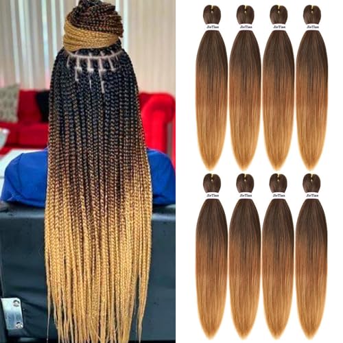 Liang Dian Pre Stretched Braiding Hair Ombre 30 Inch 8 Packs Synthetic Crochet Braids Hot Water Setting Professional Soft Yaki Texture Synthetic Hair Extensions(1B/30/27)