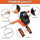 Drain Auger, Breezz Clog Remover with Drill Adapter, 25 Feet Flexible Plumbing Snake Use Manually or Powered for Kitchen,Bathrom and Shower Sink, Comes with Gloves(Orange)