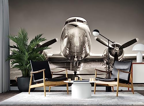 Plane On The Runway 3D Wallpaper Mural, Airliner Photo Mural Wallpaper, Wall Murals Space for Renters Living Room Bedroom Corridor TV Background Decor - 144"x 100"(W x H)