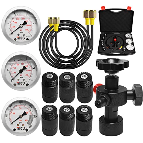 YFIXTOOL Hydraulic Nitrogen Accumulator Charging Kit, Nitrogen Fill Kit, Nitrogen Pressure Test System with 7 Couplings, 3 Gauges, and 2 Gas Hose