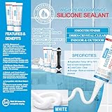 8Oz White Waterproof Caulk & Seal Silicone Sealant, Wadities Tile Grout Repair Kit with Grout Remove Scraper, Shrink & Crack Proof for Bathroom, Shower, Kitchen, Floor (4Oz, Pack of 2)