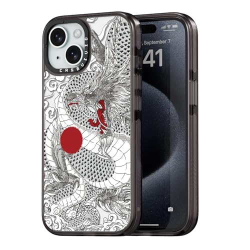 casevivid Compatible for iPhone 15 Case Cute Aesthetic - Durable Shockproof 6.6 ft Drop Impact Phone Case Cover with Funny Fashion Chinese Dragon 6.1" Black