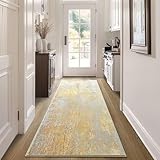 Runner Rug for Kitchen Hallways Runner Rug Non Slip 2'6''x8' Washable Long Runner Rugs with Rubber Backing Soft Abstract Carpet Runner for Entryway, Kitchen, Bedroom, Bathroom (Beige and Gold)