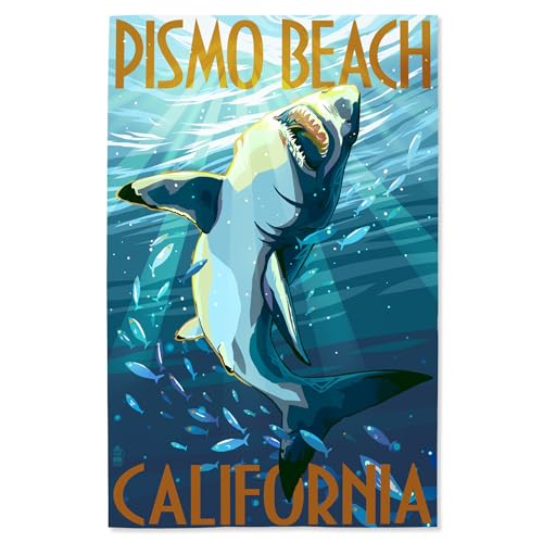 Lantern Press 16x24 Inch Giclee Print, Pismo Beach, California, Stylized Sharks