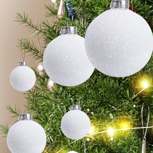 Shappy 38 Pcs Large Christmas Ball Ornaments 3 Size White Snowball Ornaments for Christmas Tree Decorations Plastic Hanging Christmas Balls for Xmas Party Holiday Wedding Supplies 2.36/3.15/4.72inch