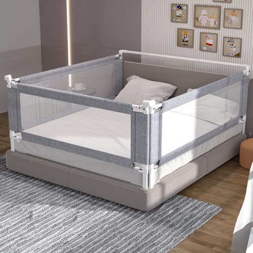 yulongtengfei 3-Piece Queen Size Bed Rail for Toddlers - Adjustable Baby Bed Rail Guard, Kids Safety Bed Rail for Queen Size Bed (78.7"x78.7"x60"-Grey)